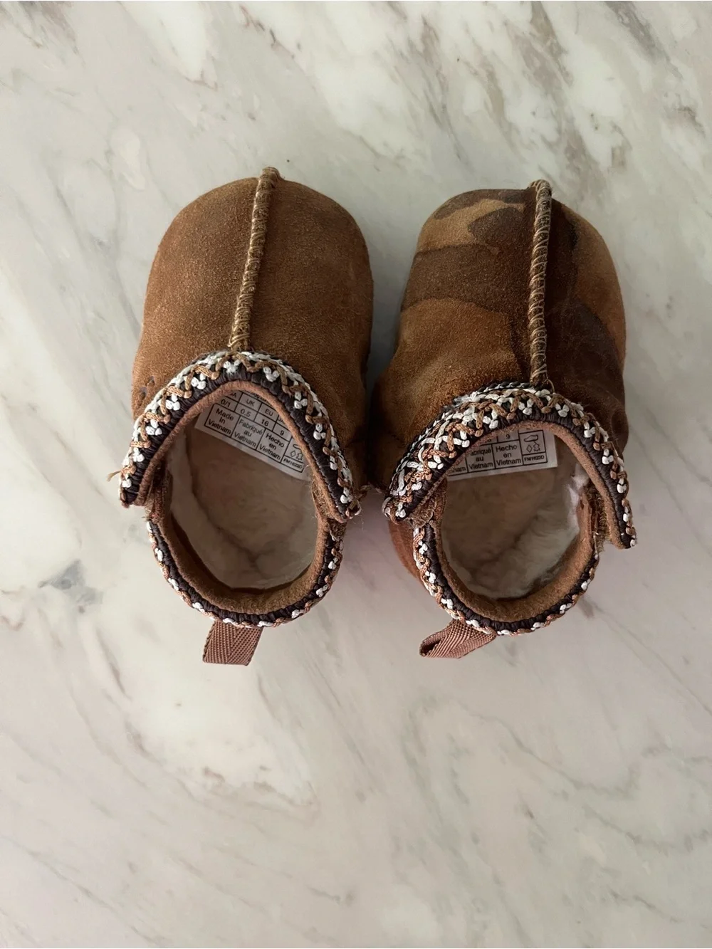 UGG Brown Suede Baby Cozy Moccasins with Trim